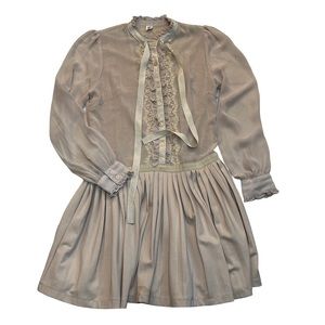 Vintage like lace sheer ruffle dress with full pleated skirt size Large